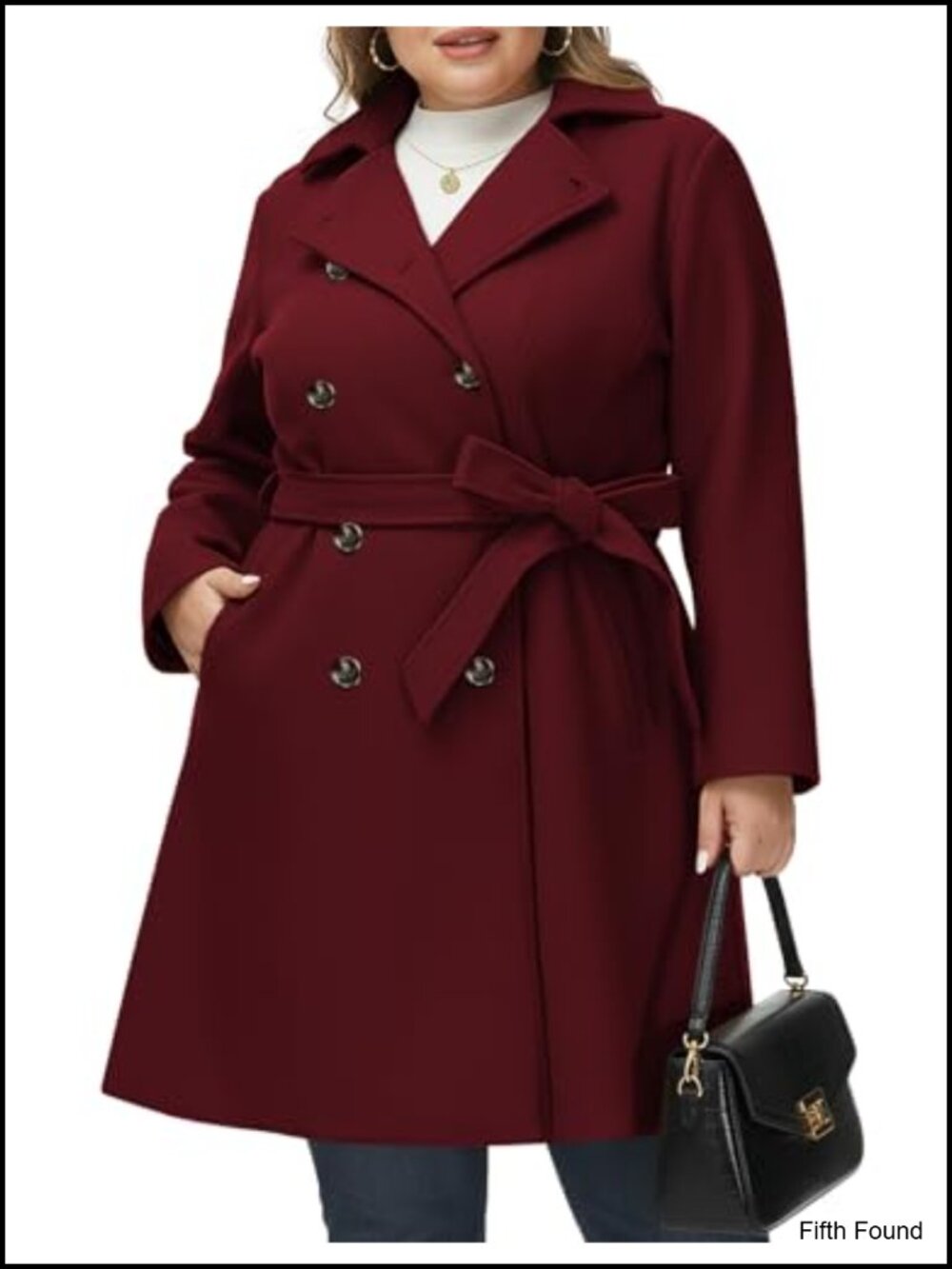 Women Plus Size Double Breasted Wool Blend Peacoat Winter Coat Belted Warm